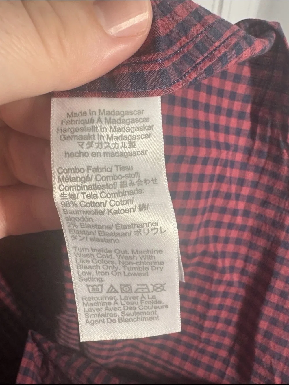 J. Crew Men’s Red and Navy Gingham Button-Down Shirt